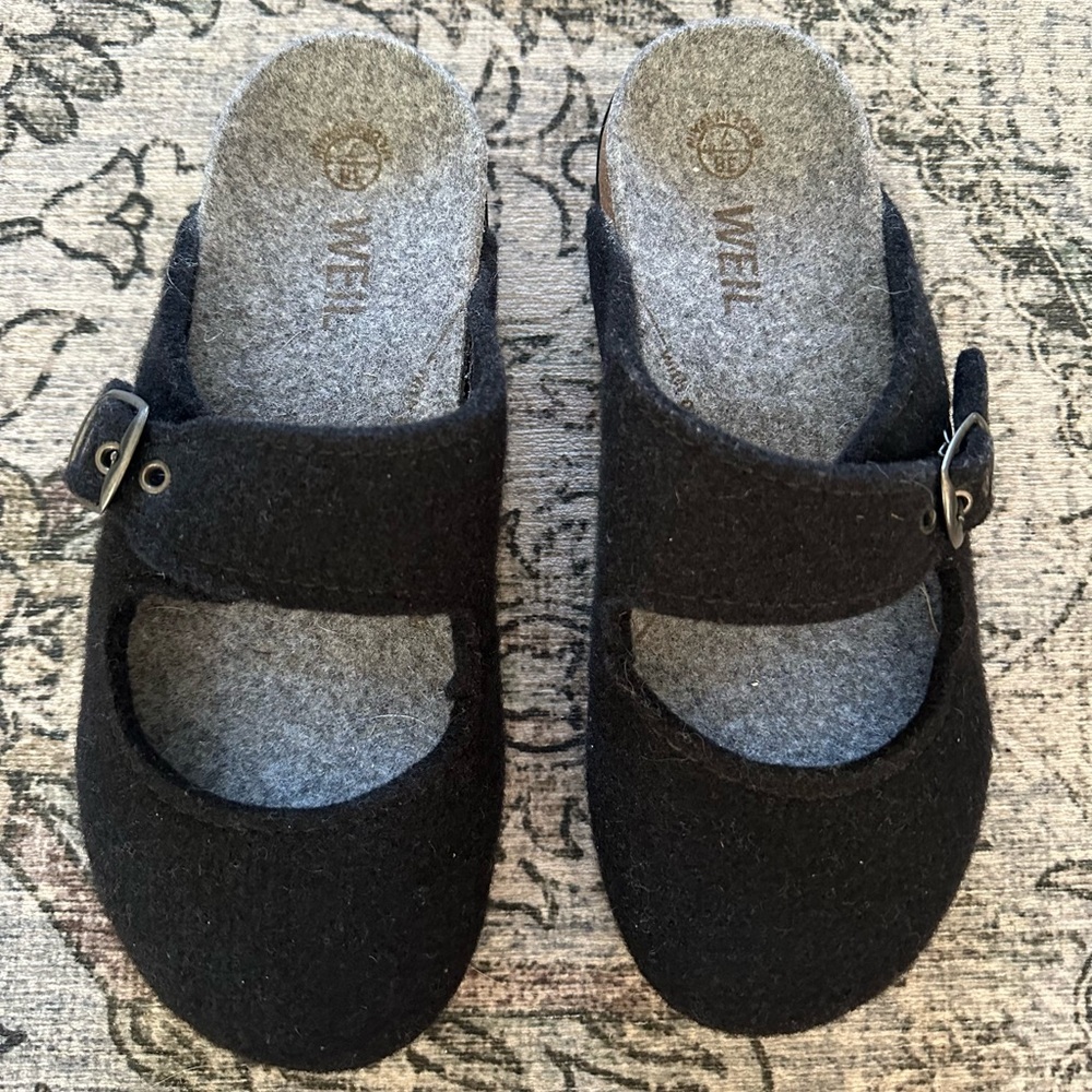 Black Wool Mules for Women